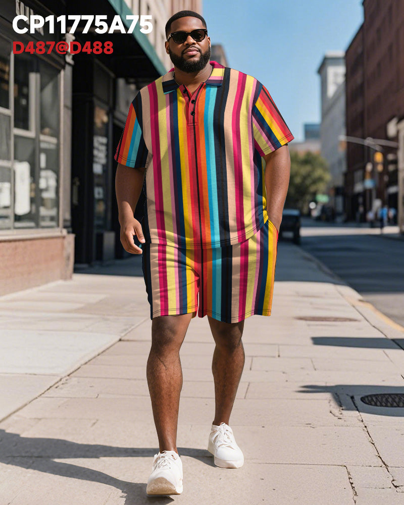 Big & Tall Colorblock Striped Graphic Polo Shorts Set for big men view 2