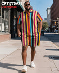 Big & Tall Colorblock Striped Graphic Polo Shorts Set for big men view 2