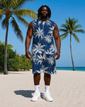 Big & Tall White Hawaiian Tropical Two-piece Set for big men view 1