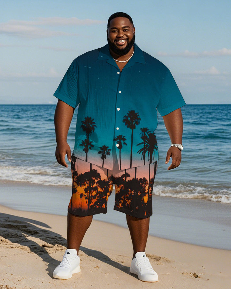 Big & Tall Blue Hawaiian Gradient T-Shirt Shorts Set for big men view 1