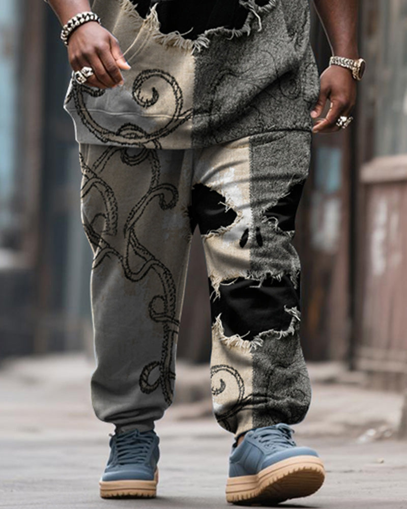 Big & Tall Graphic Skull Hoodie Sweatpants Set for big men view 3