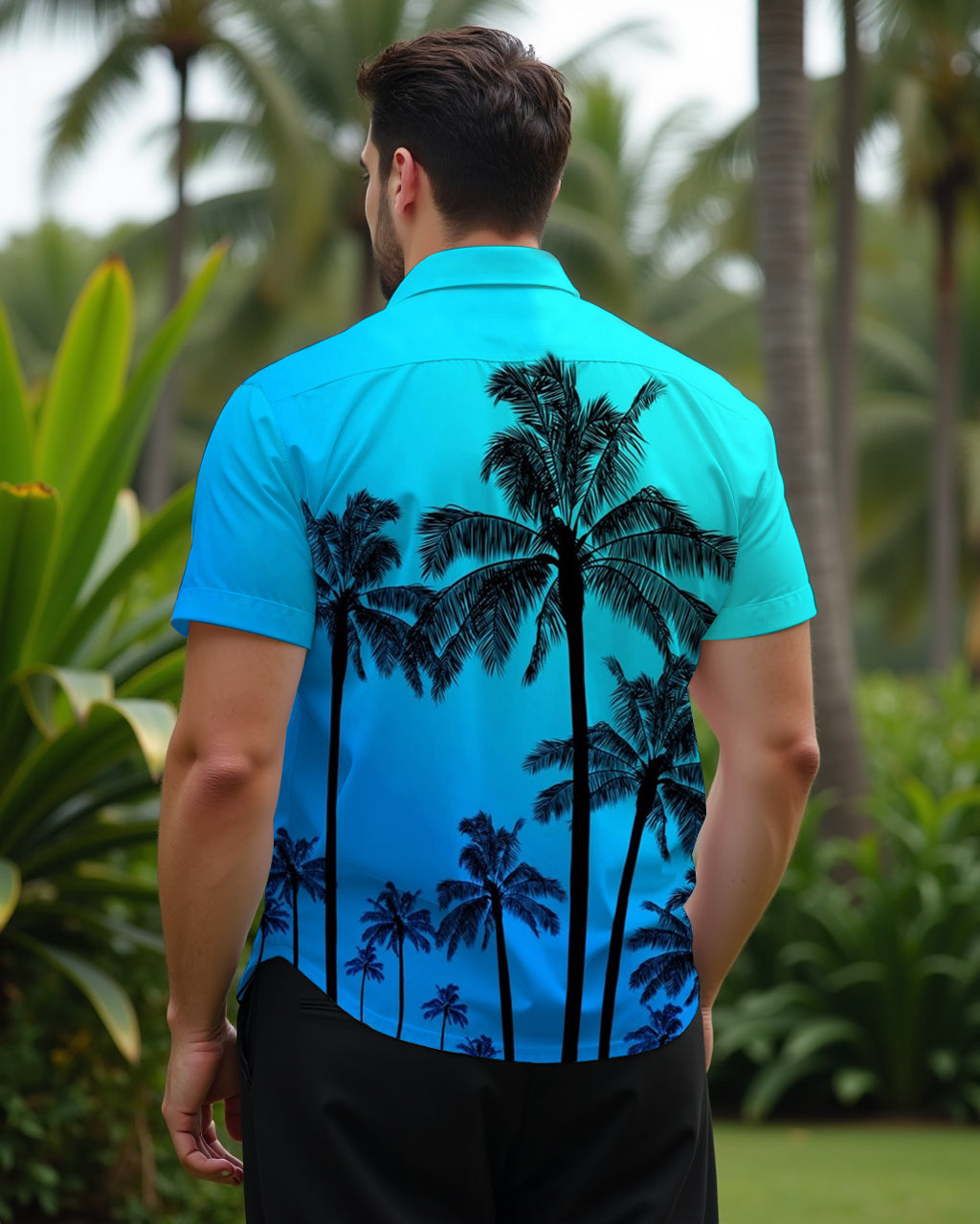 Big & Tall Brown Blue Hawaiian Short Sleeve Shirt for big men view 3