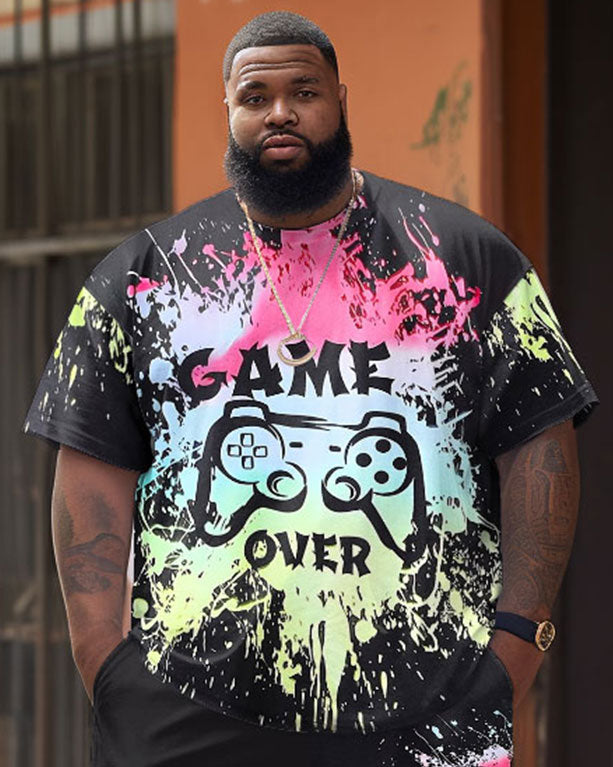 Big & Tall Graphic Streetwear T-Shirt Shorts Set for big men view 2