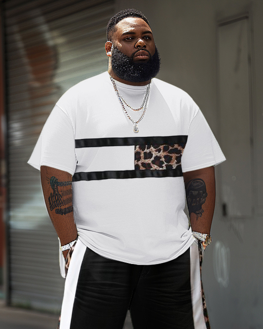 Big & Tall Graphic Patchwork T-Shirt Shorts Set for big men view 2