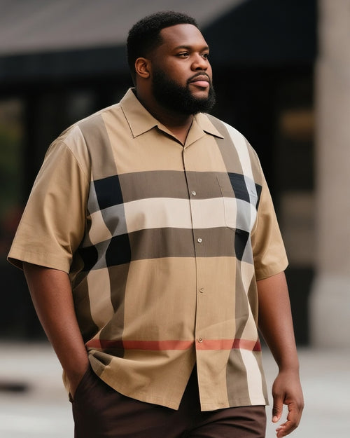Big & Tall Plaid Streetwear T-Shirt Shorts Set for big men view 2