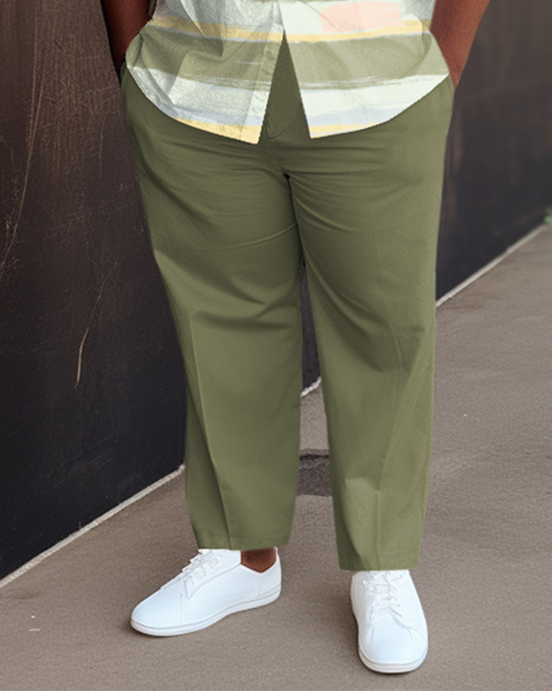 Big & Tall Green Colorblock Shirt Pants Set for big men view 3