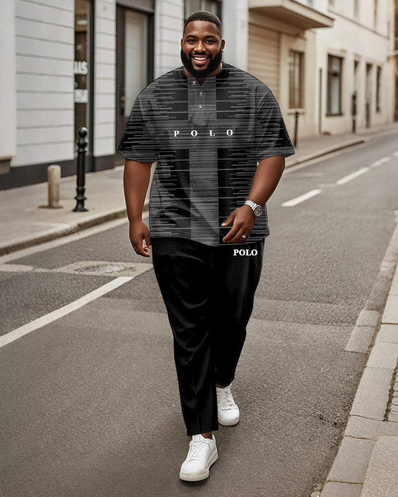 Big & Tall Black Gray Colorblock T-Shirt Pants Set for big men view 1