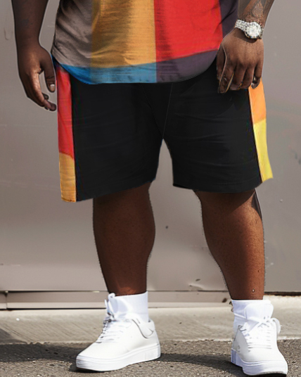 Big & Tall Plaid Graphic T-Shirt Shorts Set for big men view 3