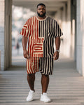 Big & Tall Black Red Geometric T-Shirt Shorts Set for big men view 1
