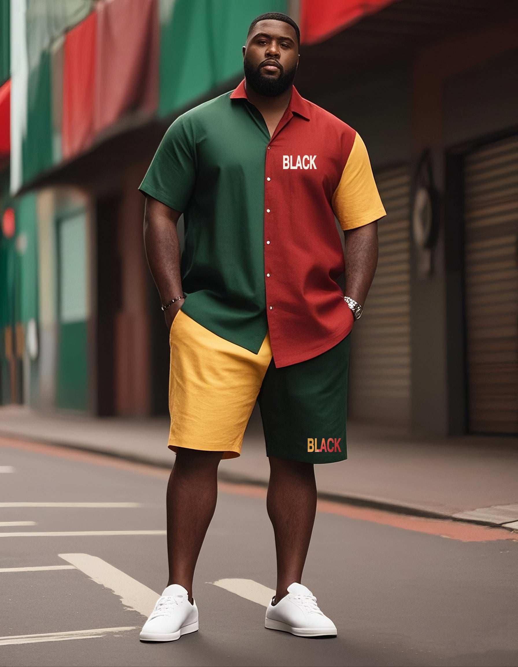 Big & Tall Graphic T-Shirt Shorts Set for big men view 1