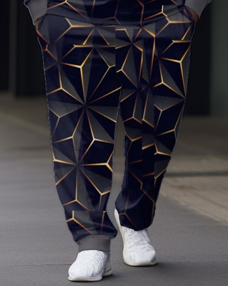 Big & Tall Geometric Graphic Polo Pants Set for big men view 3