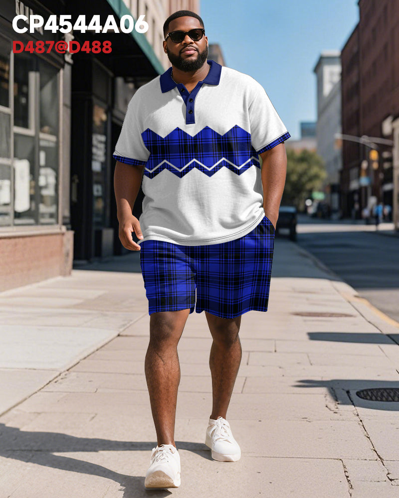 Big & Tall Brown Colorblock Graphic Polo Shorts Set for big men view 3