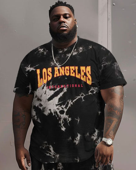 Big & Tall Black Graphic T-Shirt Shorts Set for big men view 3