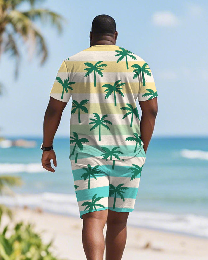 Big & Tall Green Hawaiian Gradient T-Shirt Shorts Set for big men view 4