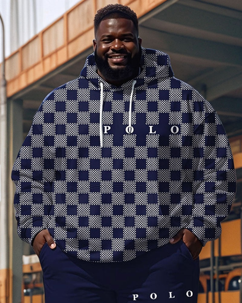 Big & Tall Blue Graphic Hoodie Sweatpants Set for big men view 5