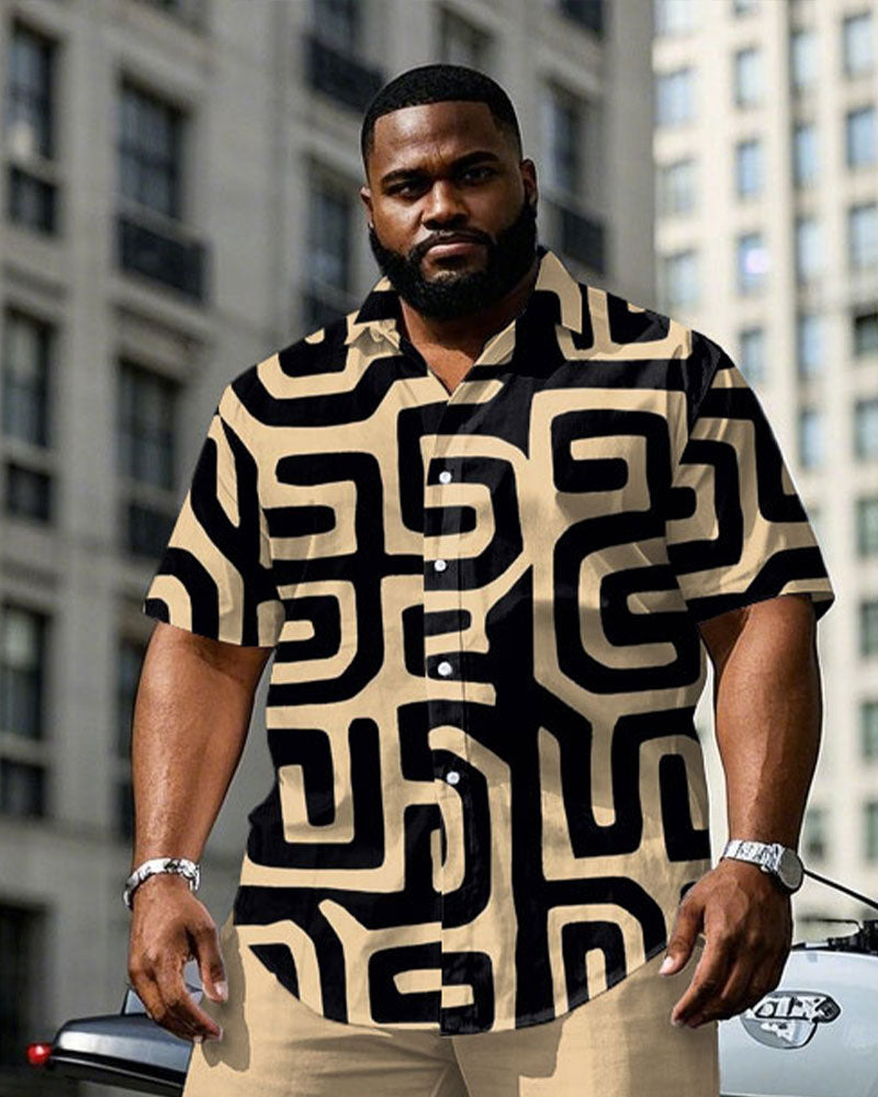 Big & Tall Khaki Geometric T-Shirt Pants Set for big men view 2