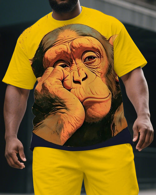 Big & Tall Yellow Graphic T-Shirt Shorts Set for big men view 2