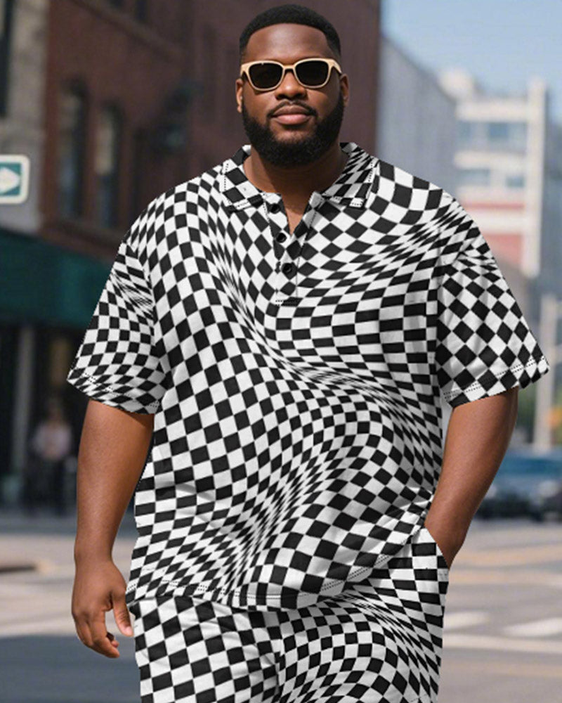 Big & Tall Black Graphic Polo Shorts Set for big men view 3