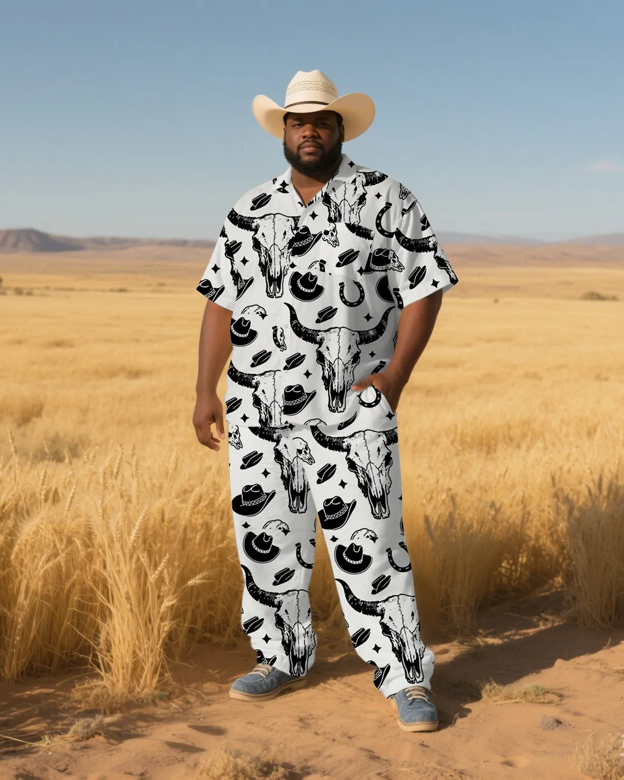 Big & Tall Western T-Shirt Pants Set for big men view 1