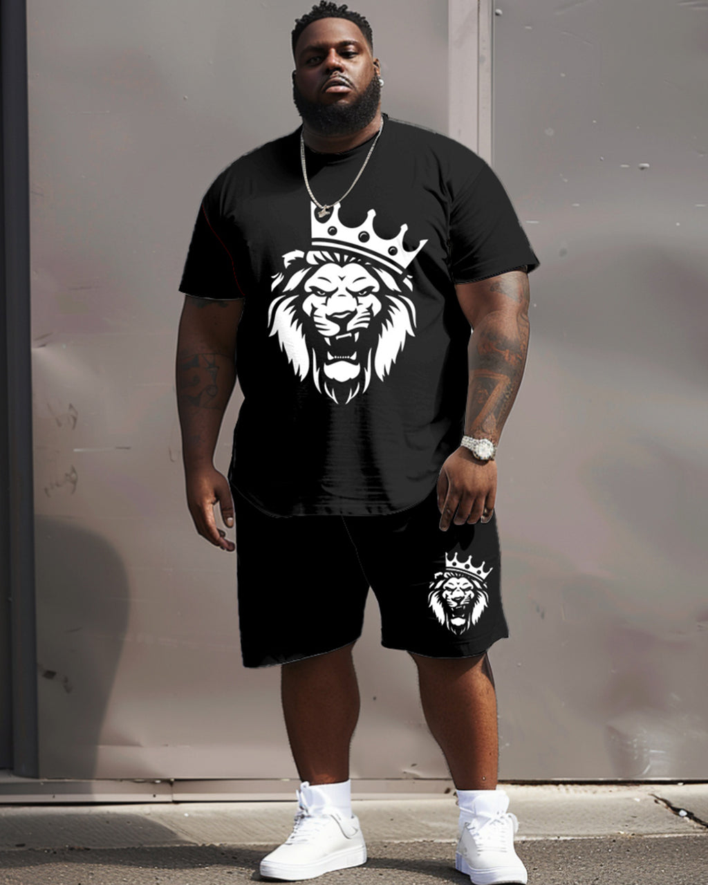 Big & Tall Graphic Streetwear T-Shirt Shorts Set for big men view 1