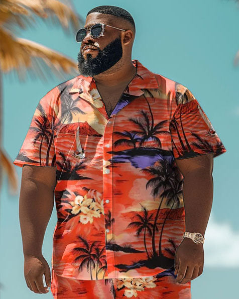 Big & Tall Hawaiian Gradient T-Shirt Shorts Set for big men view 3