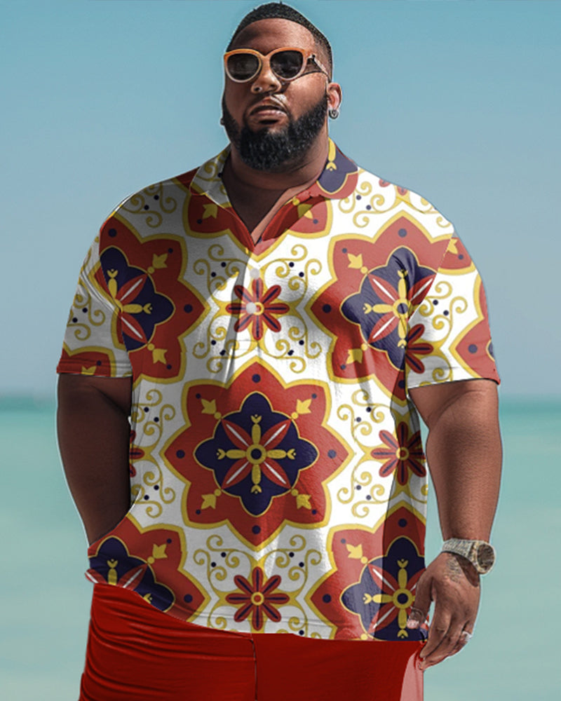 Big & Tall Hawaiian Vintage Polo Shorts Set for big men view 2