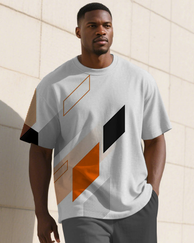 Big & Tall Gray Colorblock Graphic T-Shirt Pants Set for big men view 2