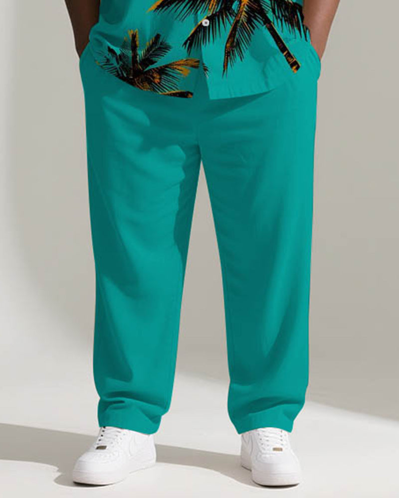 Big & Tall Green Hawaiian Graphic T-Shirt Pants Set for big men view 3