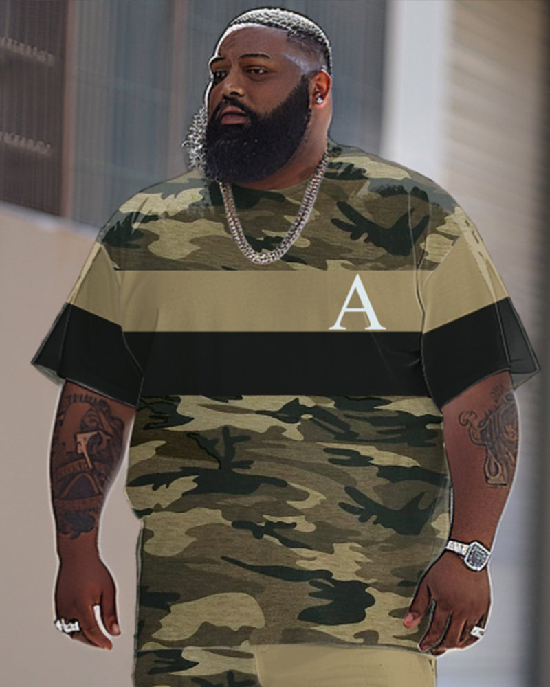 Big & Tall Camouflage Patchwork T-Shirt Pants Set for big men view 2