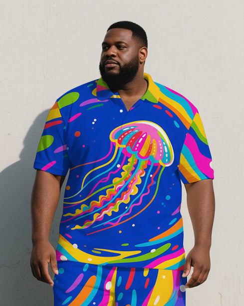 Big & Tall Graffiti Streetwear Polo Shorts Set for big men view 2