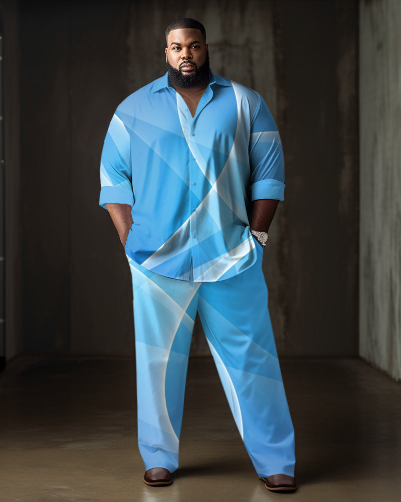 Big & Tall Blue Geometric Two-piece Set for big men view 1