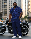 Big & Tall Blue Geometric T-Shirt Pants Set for big men view 1
