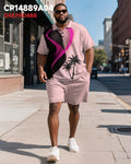 Big & Tall Pink Hawaiian Graphic Polo Shorts Set for big men view 2