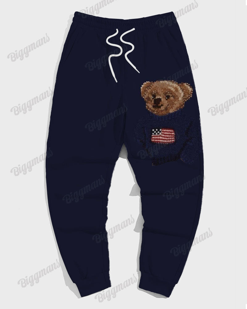 Big & Tall Blue Graphic Patchwork Two-piece Set for big men view 4