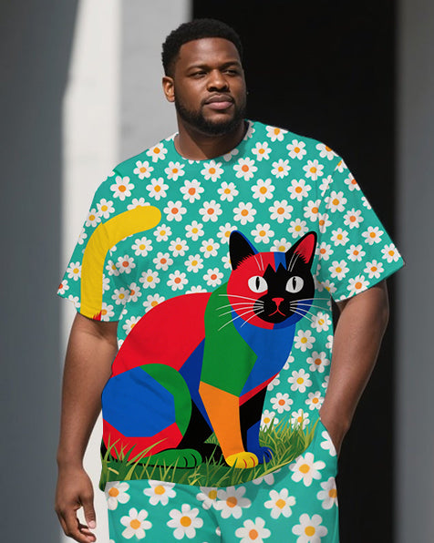 Big & Tall Colorblock Floral T-Shirt Pants Set for big men view 2