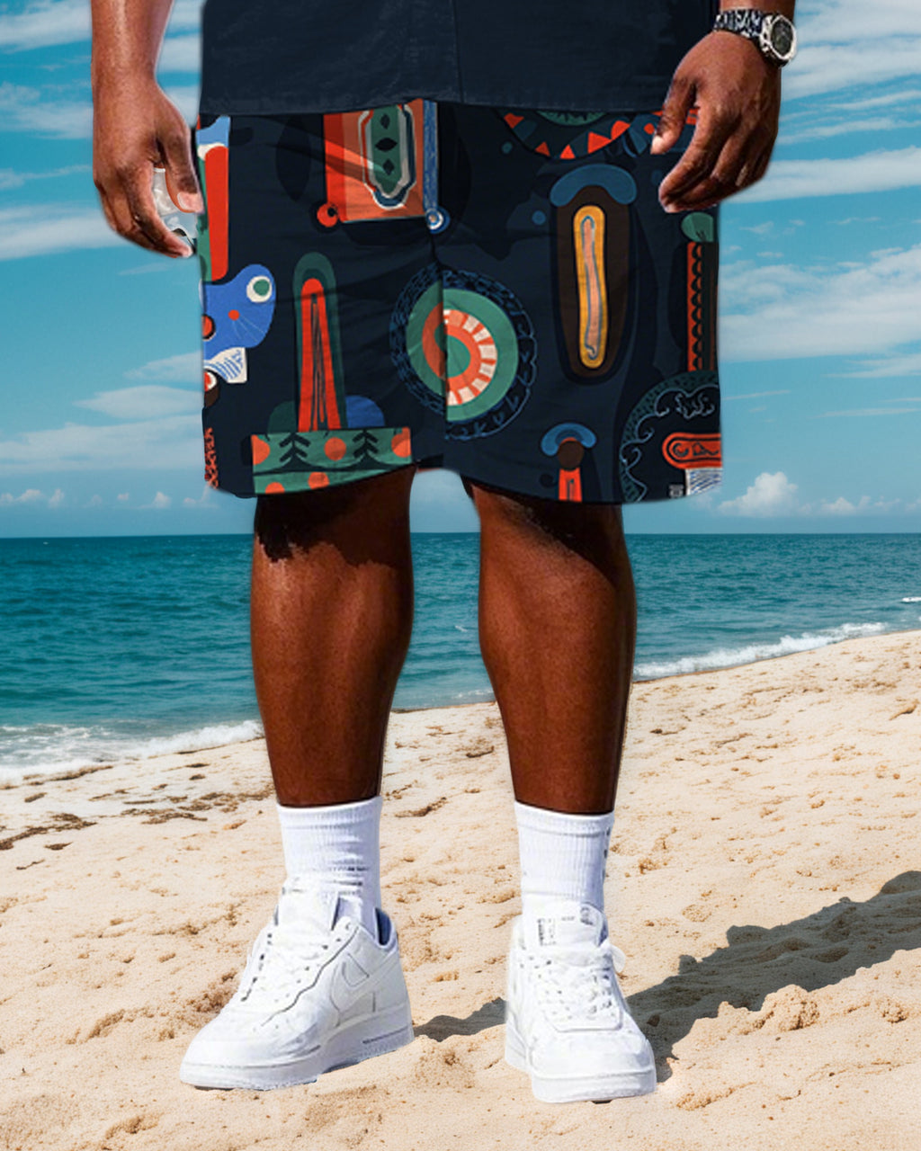 Big & Tall Colorblock Striped T-Shirt Shorts Set for big men view 3