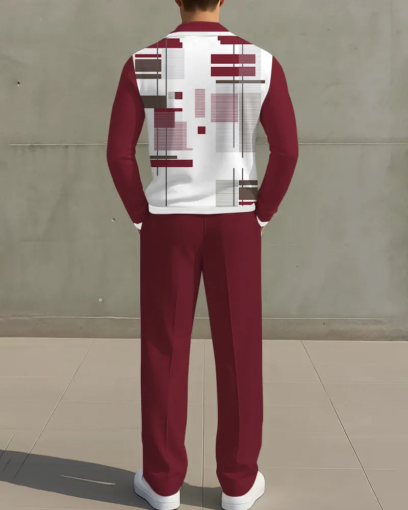Big & Tall Red Geometric Graphic Two-piece Set for big men view 2
