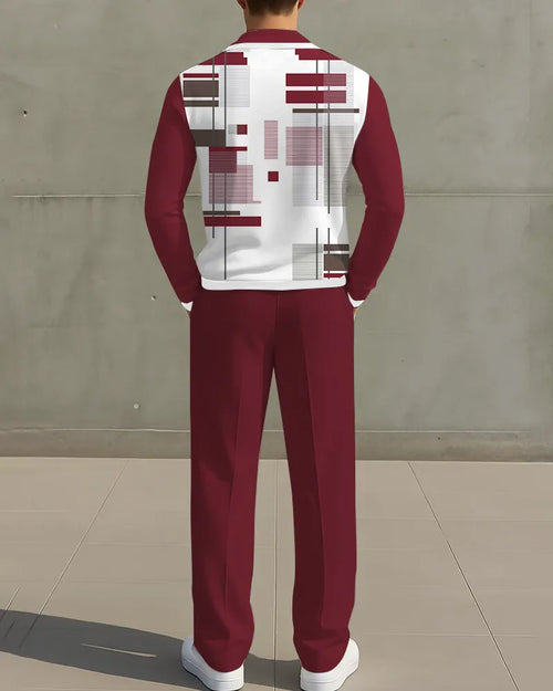 Big & Tall Red Geometric Graphic Two-piece Set for big men view 2