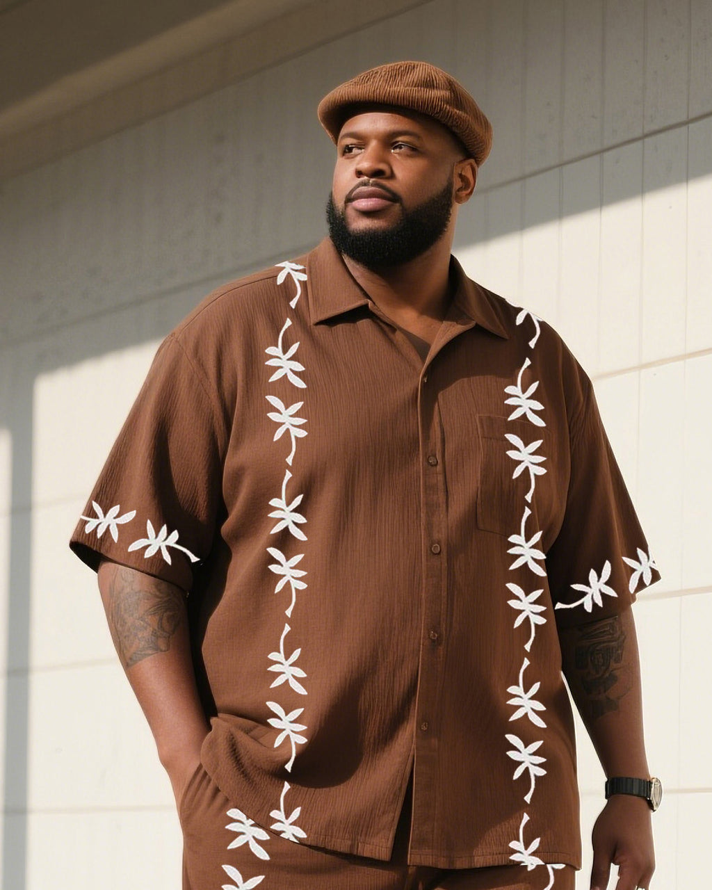 Big & Tall Brown Floral T-Shirt Pants Set for big men view 2