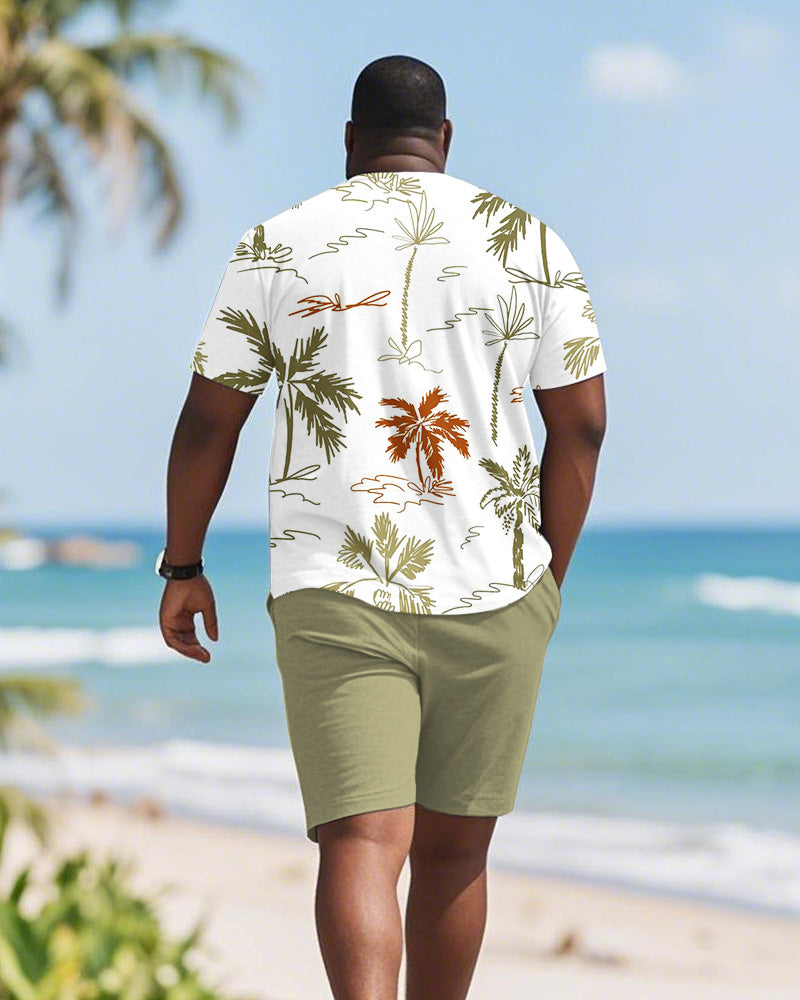 Big & Tall Green Hawaiian Graphic T-Shirt Shorts Set for big men view 4