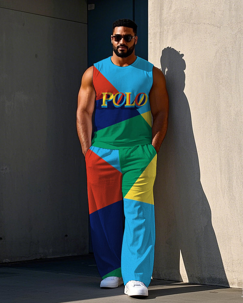 Big & Tall Colorblock Graphic Vest Pants Set for big men view 1