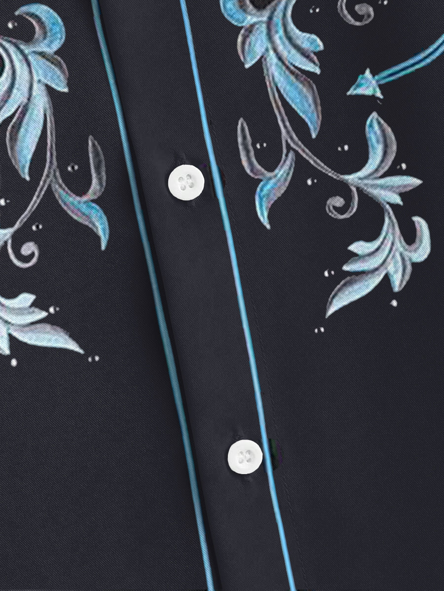 Big & Tall Western Denim Floral Long Sleeve Shirt for big men view 4
