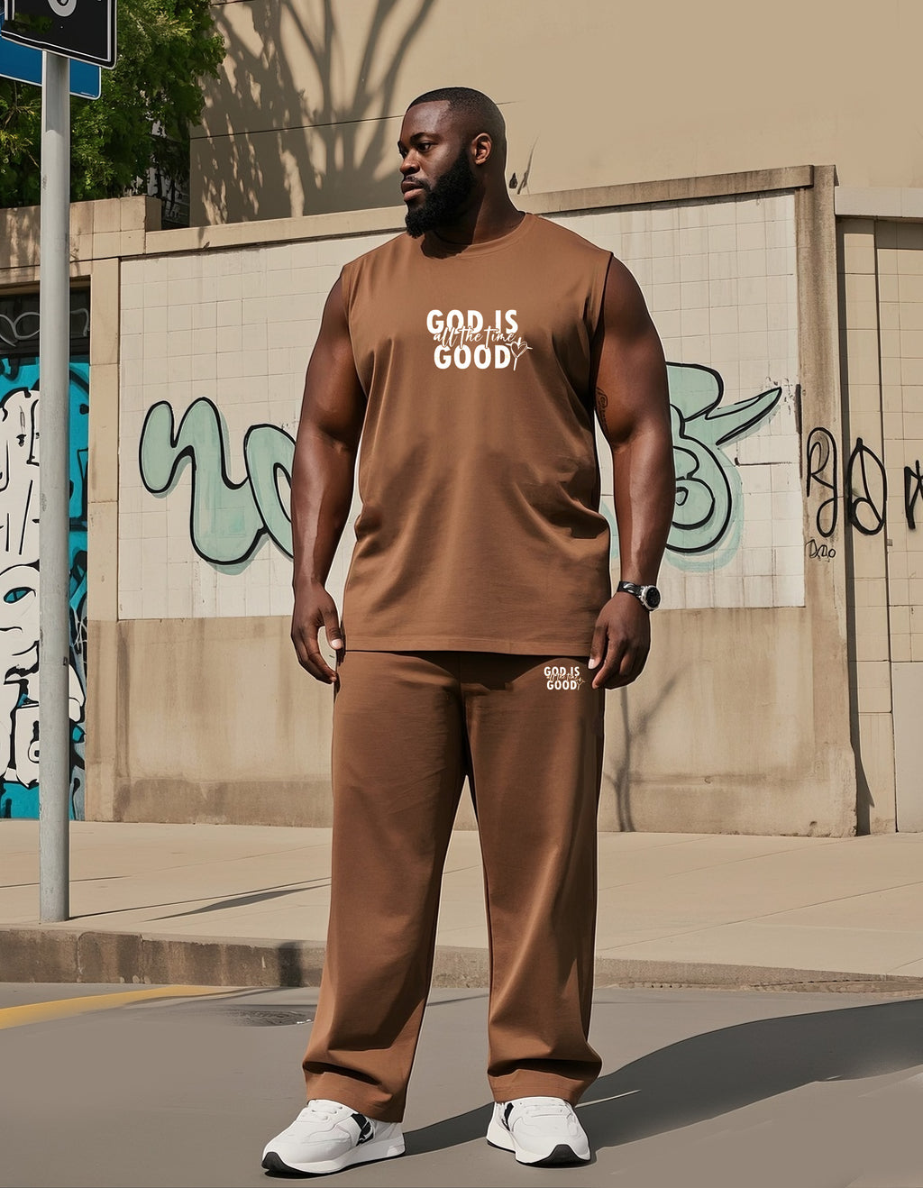 Big & Tall Graphic Streetwear Vest Pants Set for big men view 1