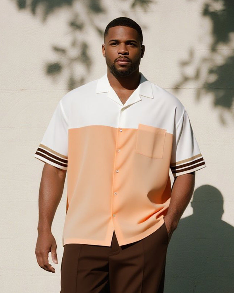 Big & Tall Orange Colorblock T-Shirt Pants Set for big men view 2