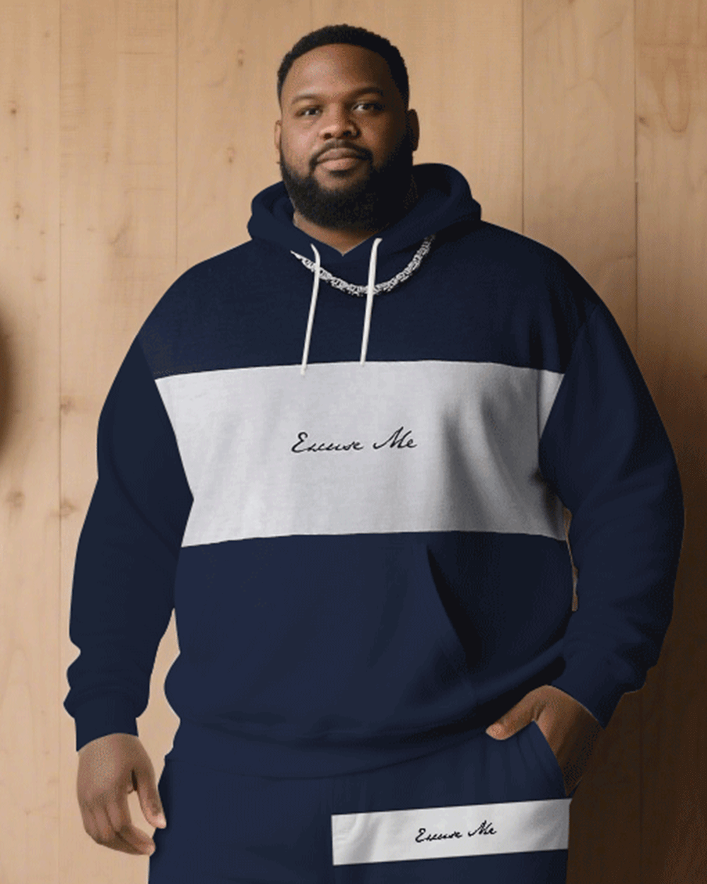 Big & Tall White Blue Hoodie Sweatpants Set for big men view 2