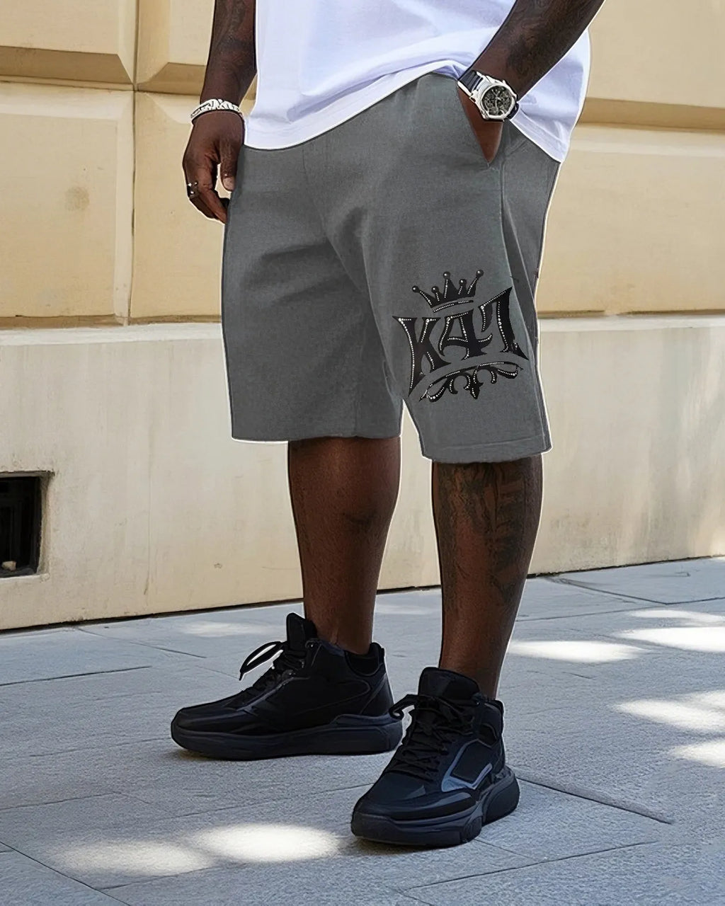 Big & Tall Graffiti Streetwear T-Shirt Shorts Set for big men view 3