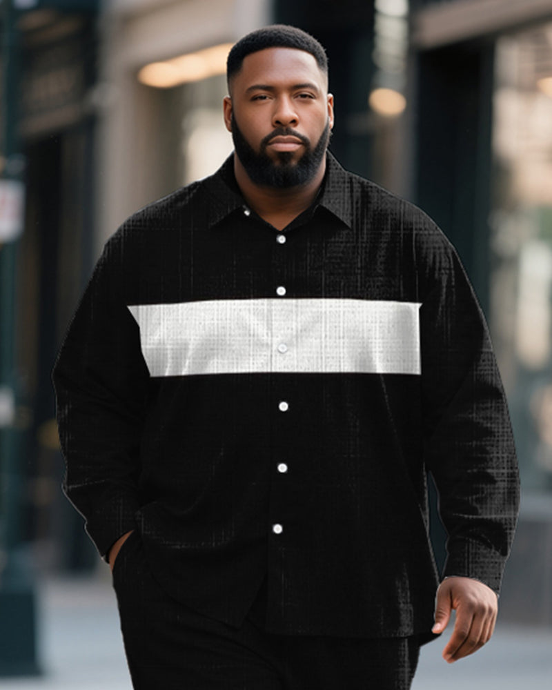 Big & Tall Black Colorblock Striped T-Shirt Pants Set for big men view 2
