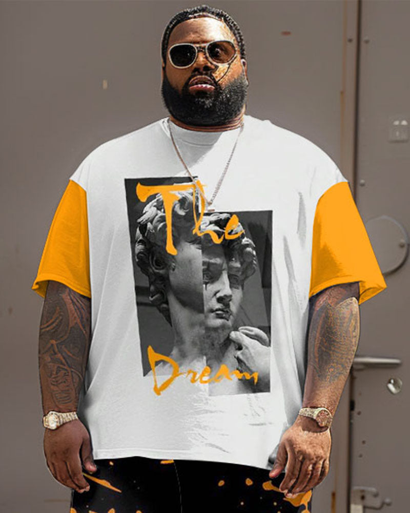 Big & Tall Graphic Vintage T-Shirt Shorts Set for big men view 3