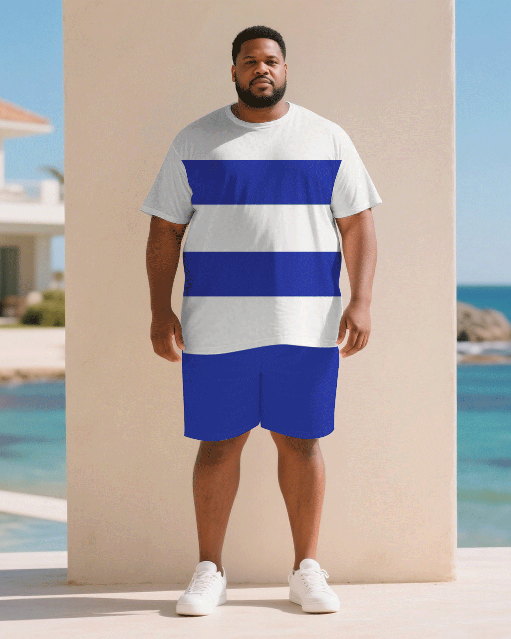 Big & Tall White Blue Juneteenth T-Shirt Shorts Set for big men view 1