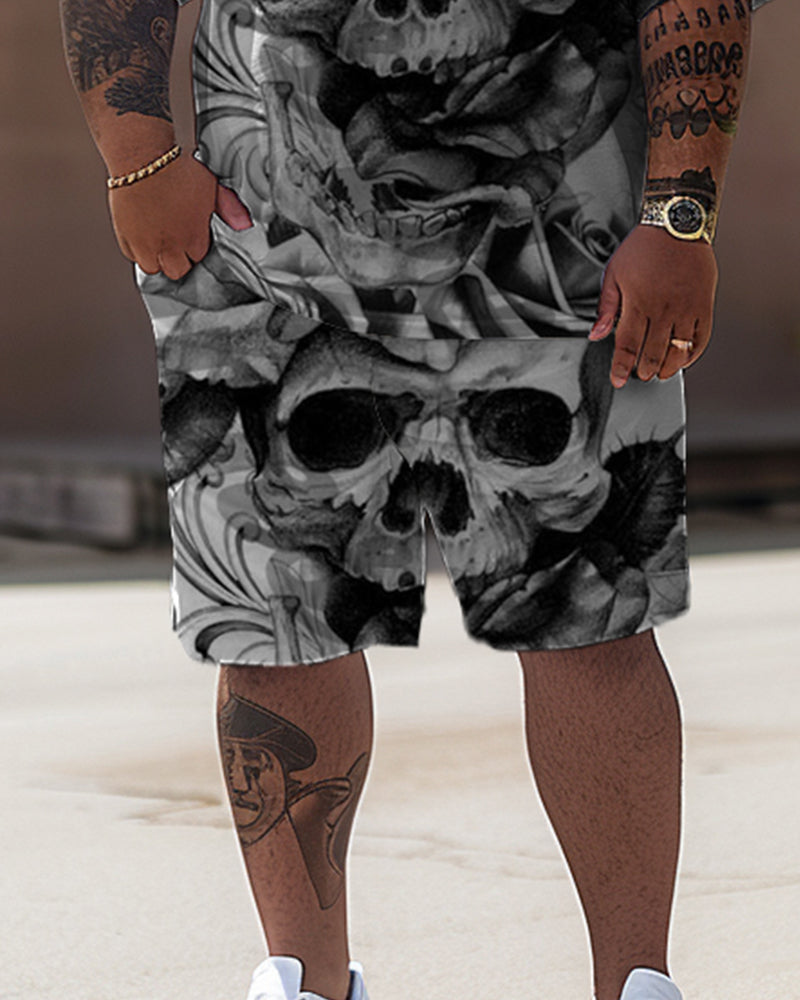 Big & Tall Geometric Streetwear T-Shirt Shorts Set for big men view 3